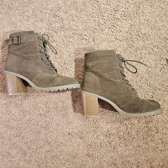 Carryn Lace Up Ankle Boots Womens 11 Olive Green Suede 2.5 Inch Block Heel - Picture 4 of 7